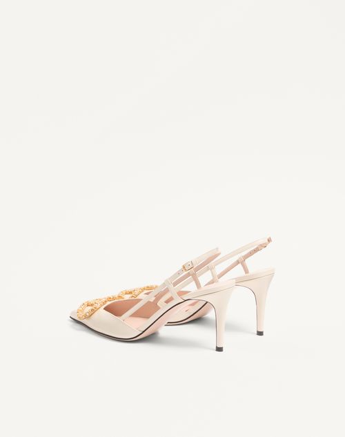 Valentino Garavani - Vlogo Signature Slingback Calfskin Pump With Jewel Logo 80mm - Ivory - Woman - Pumps
