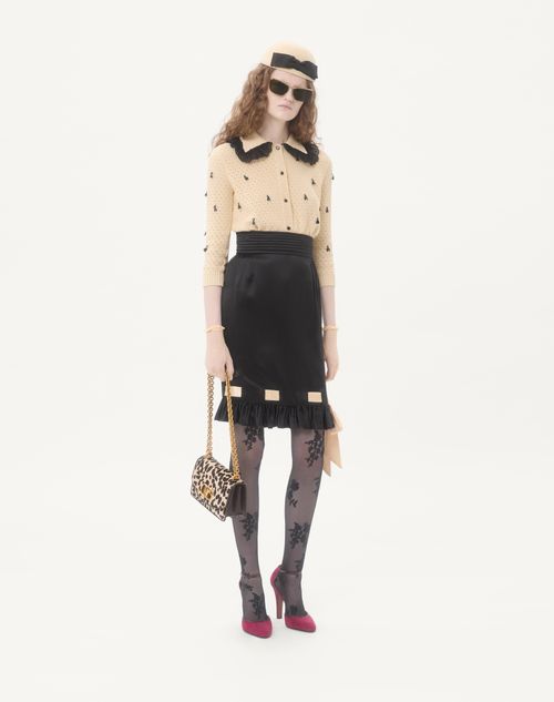 Valentino - Embroidered Cotton Cardigan - Birch/black - Woman - Knitwear