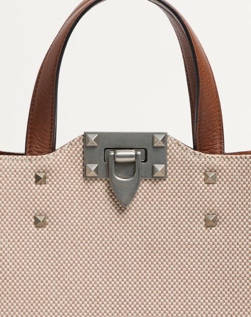 Valentino Garavani - ロックスタッズ キャンバス スモール トート - ナチュラル/タバコ/サドルブラウン/カプチーノ - メンズ - トート