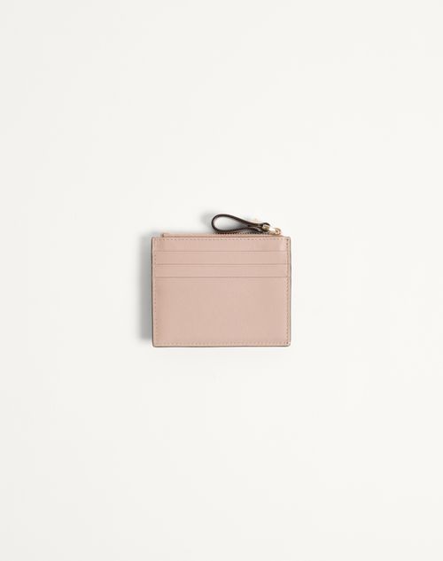 Valentino Garavani - Rockstud Calfskin Cardholder With Zipper - Poudre - Woman - Wallets And Small Leather Goods