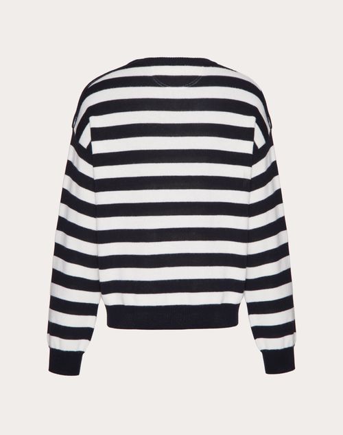 Valentino - Wool And Cotton Crewneck Jumper - Ivory/navy - Man - Knitwear