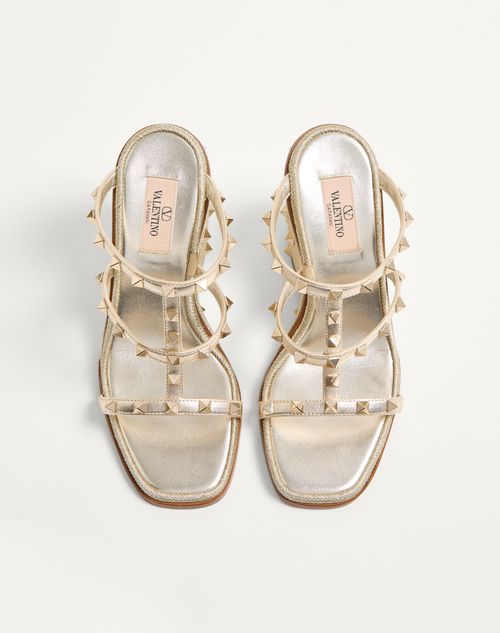 Valentino Garavani - Rockstud Wedge Sandal In Laminated Nappa With Cornely Embroidery 100mm - Platinum - Woman - Espadrilles And Wedges