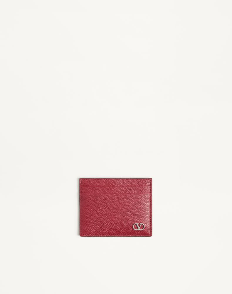 Valentino Garavani Men's Red Vlogo Signature Cardholder In Grainy Calfskin Man Uni