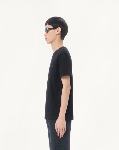 Valentino - Valentino Cotton T-shirt With Vgold - Black - Man - T-shirts And Sweatshirts