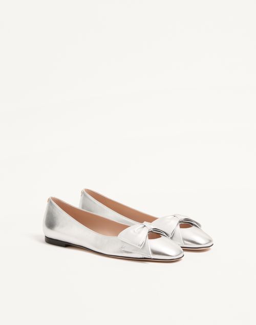 Valentino Garavani - Bowow Ballerina In Laminated Nappa - Silver - Woman - Ballerinas