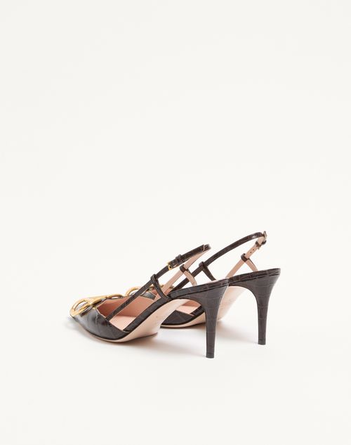 Valentino Garavani - Vlogo Signature Slingback Pumps In 80mm Printed Calfskin - Oak Brown - Woman - Pumps