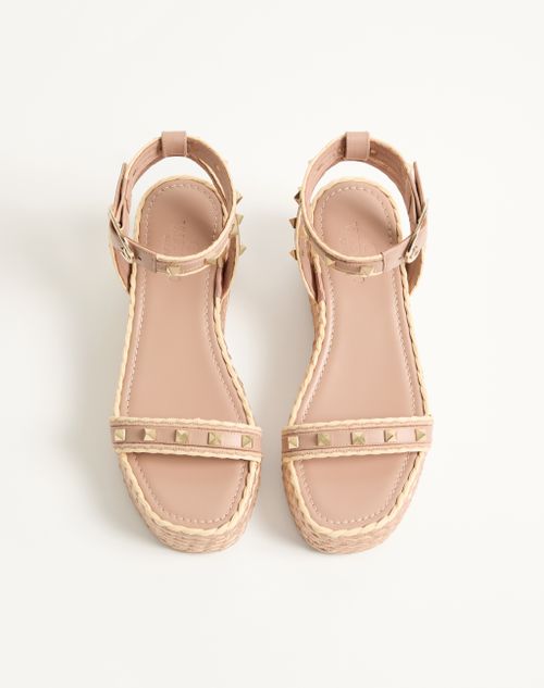 Valentino Garavani - Rockstud Flatform Sandal In Calfskin 45mm - Rose Cannelle - Woman - Espadrilles And Wedges