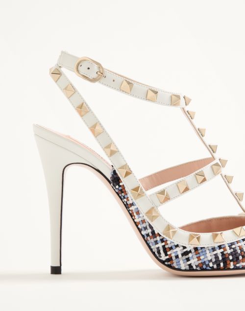 Valentino Garavani - Décolleté Rockstud In Tessuto Intrecciato 100mm - Bianco/multicolor - Donna - Décolleté