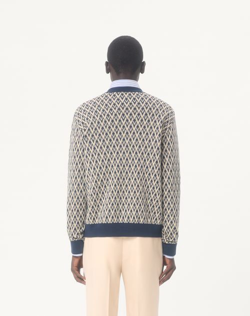Valentino - Wool Sweater With Toute La V Jacquard Pattern - Navy/cream - Man - Knitwear