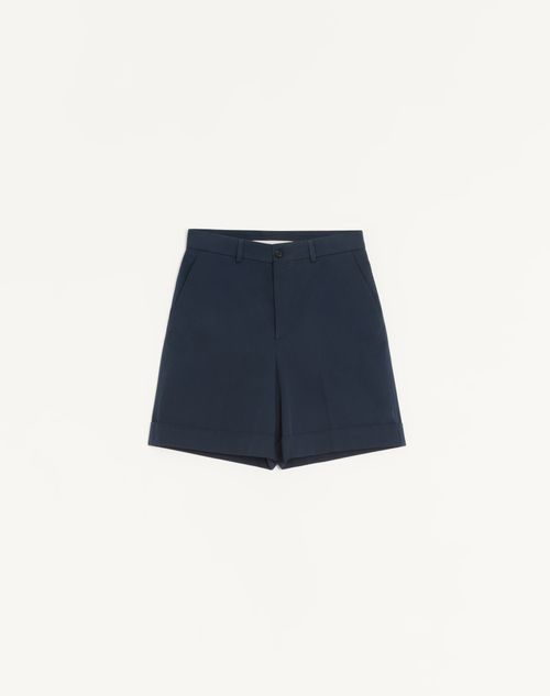 Valentino Valentino Cotton Gabardine Bermuda Shorts With Turn-up And Vlogo Embroidery Man Navy 54