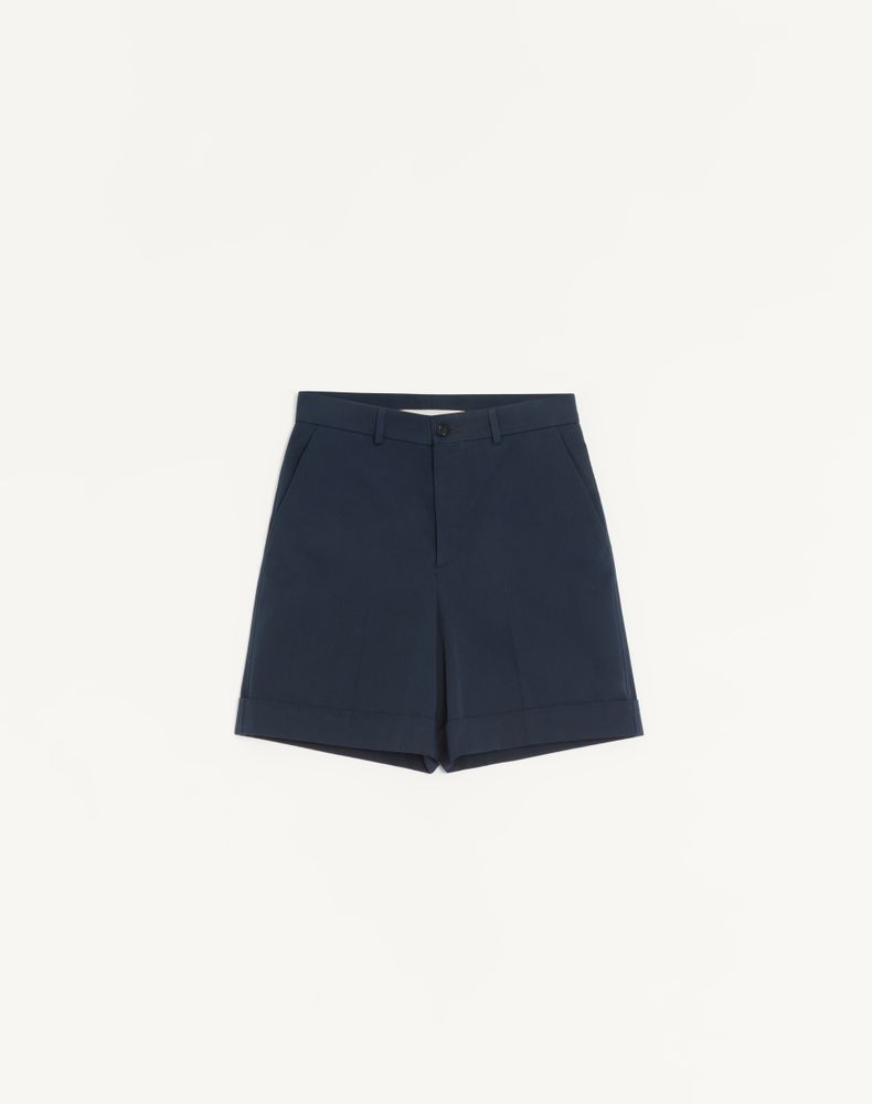 Valentino Cotton Gabardine Bermuda Shorts With Turn-up And Vlogo Embroidery In Blue