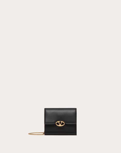 Shop Valentino Garavani The Bold Edition Vlogo Calfskin Wallet With Chain Woman Black Uni