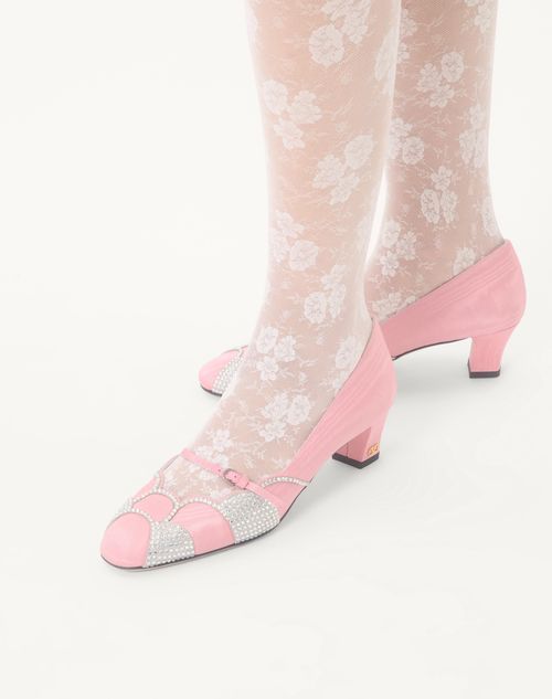 Valentino Garavani - Bowow Pumps In Moirè Fabric With Crystals 45mm - Rock Pink/silver - Woman - Pumps