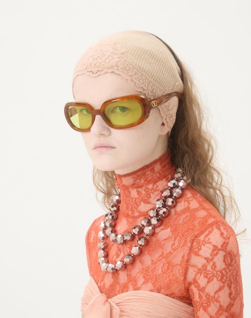 Valentino - Oval Wrap-around Acetate Frames - Medium Havana/acid Green - Unisex - Eyewear