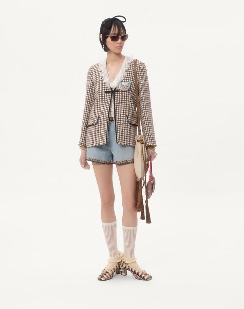 Valentino - Light Tweed Pied De Poule Jacket - Latte/testa Di Moro - Woman - Jackets And Blazers
