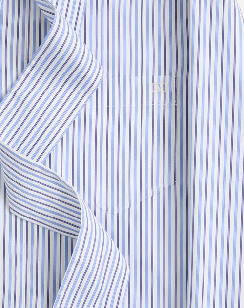 Valentino - Camicia Valentino In Popeline Di Cotone Con Con Collo A Sciarpa E Ricamo Vlogo - Azzurro/bianco - Uomo - Camicie