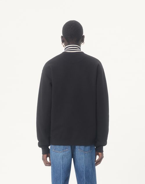 Valentino - Valentino Cotton Crewneck Sweatshirt With Made In Valentino Print - Black/red - Man - Tshirts And Sweatshirts