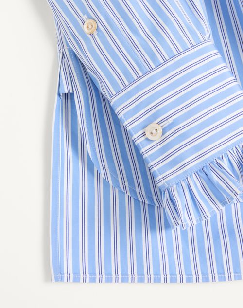Valentino - Camisa De Algodón A Rayas Con Volantes - Celeste - Hombre - Camisas