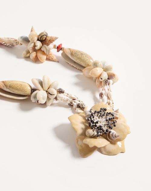 Valentino Garavani - Jardin Aquatique Necklace In Metal, Enamel, Fabric, Shells, Coral And Natural Pearls - Gold/ivory - Woman - Jewelry