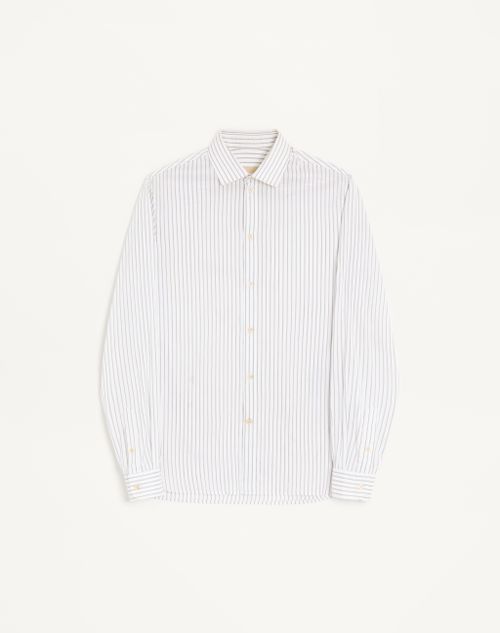 Valentino - Camicia A Maniche Lunghe Valentino In Cotone E Seta A Righe - Avorio/grigio - Uomo - Camicie