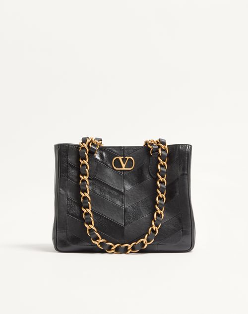 Valentino Garavani - Valentino Garavani Laseine Small Shopping Bag In Chevron-patterned Nappa Leather - Black - Woman - Totes