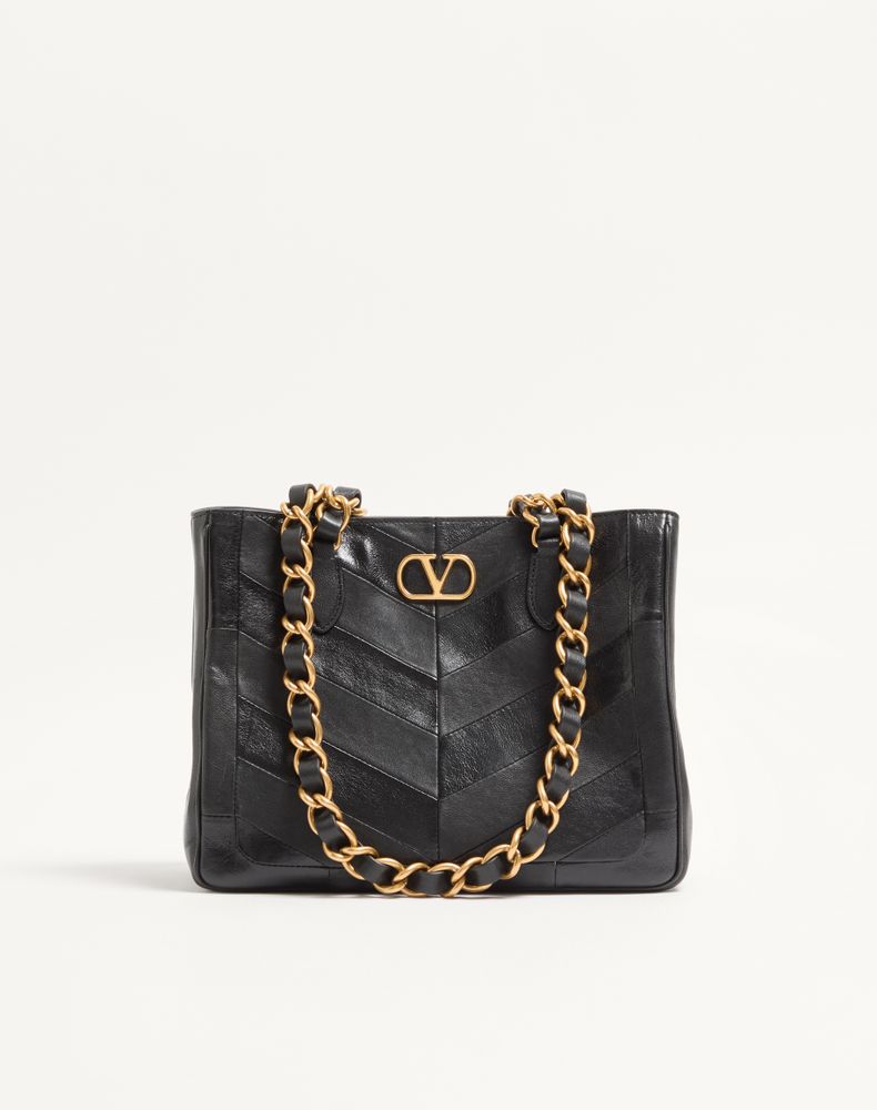Valentino Garavani Women's Black Laseine Small Shopping Bag In Chevron-Patterned Nappa Leather Woman Uni