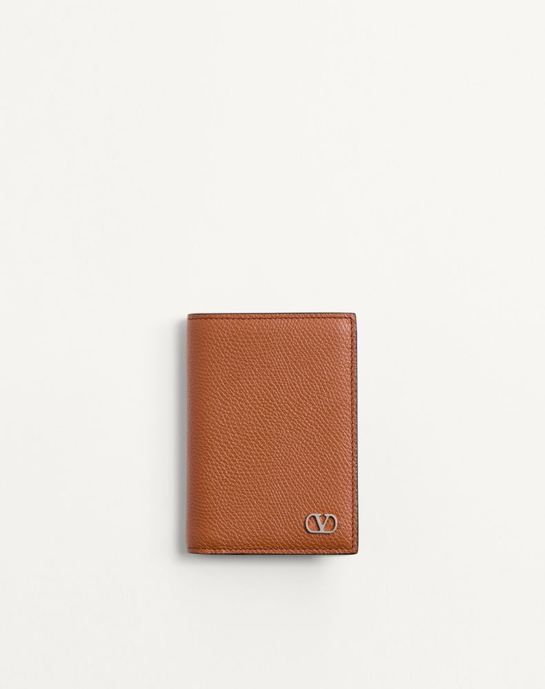 Valentino Garavani Men's Saddle Brown Vlogo Signature Cardholder In Grainy Calfskin Man Uni