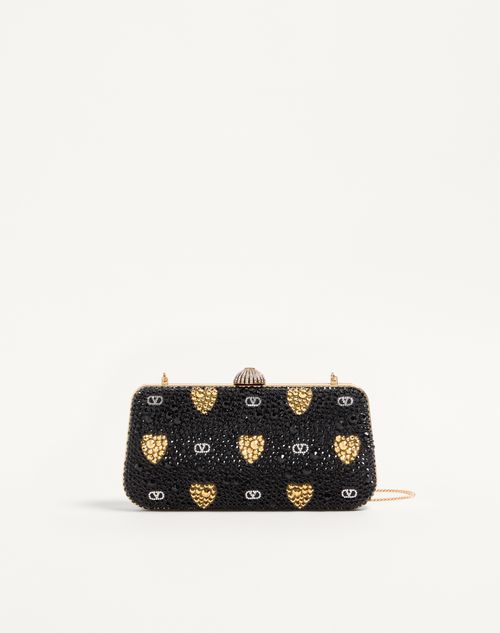 Valentino Garavani Carry Secrets Minaudiere With Cour De Cœur Rhinestone Motif Woman Black/gold/crystal Onesize