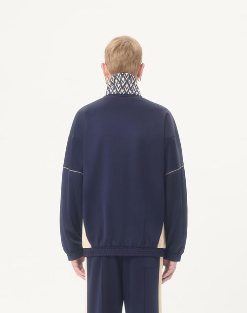 Valentino - Valentino Acetate Sweatshirt With Zip And Inlaid Toute La V Print - Blue/butter - Man - Tshirts And Sweatshirts