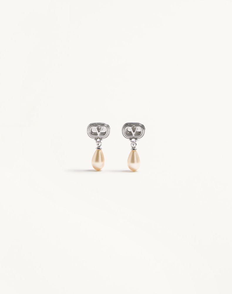 Valentino Garavani Women's Rhodium Ovalette Earrings In Metal, Pearls And Swarovski Crystals Woman Uni