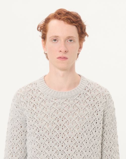 Valentino - Maglia Valentino In Lana E Cashmere Con V Detail Metallico - Grigio Chiaro - Uomo - Maglieria