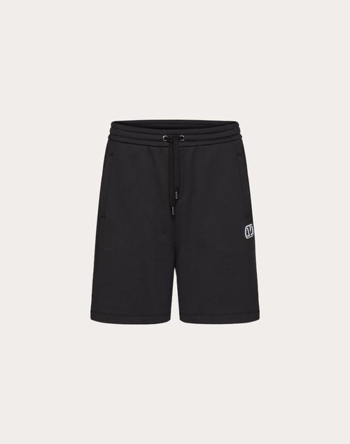 Shop Valentino Technical Cotton Bermuda Shorts With Vlogo Signature Patch In Black