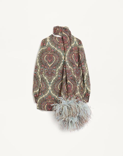 Valentino - Top De Georgette Con Estampado Voyage Imaginaire De Cachemira Con Plumas - Abedul/multicolor - Mujer - Camisas Y Tops