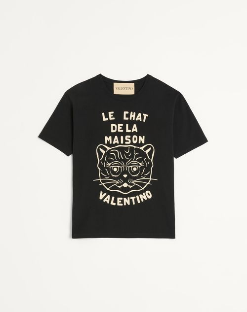 Valentino Cotton T-shirt With Le Chat De La Maison Print Man Black/butter Xxl