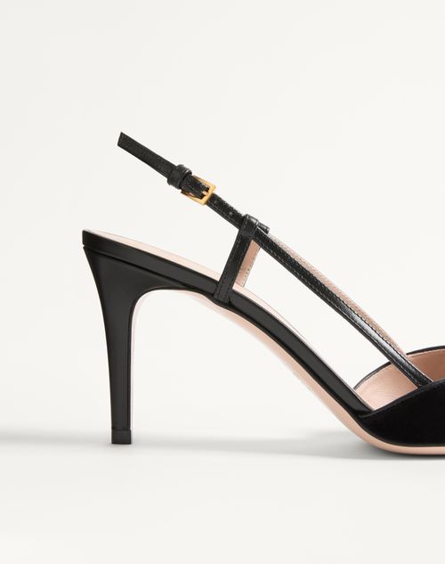 Valentino Garavani - Vlogo Signature Slingback Pumps In Velvet With Jewel Logo 80mm - Black - Woman - Pumps