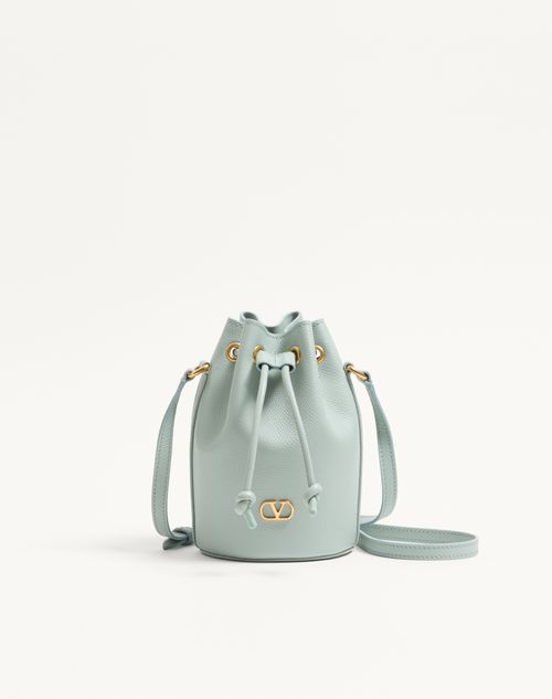 Valentino Garavani - Mini Sac Seau Vlogo Signature En Cuir De Veau Grainé - Ciel Gris - Femme - Sacs Porté Épaule