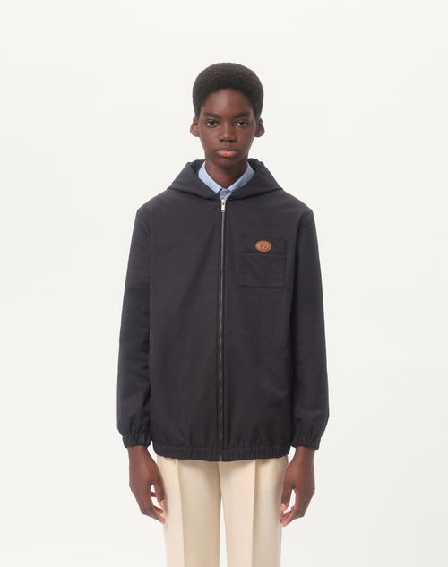 Valentino - Chaqueta De Nailon Con Capucha Y Parche Del Vlogo - Azul Marino - Hombre - Chaquetas Y Plumíferos
