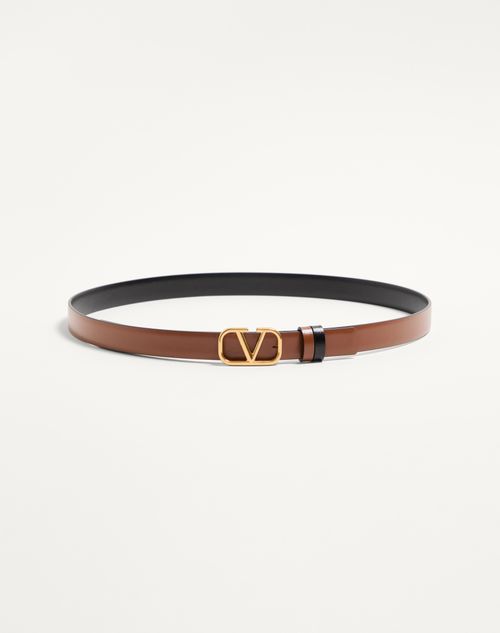 Valentino Garavani - Reversible Vlogo Signature Belt In Glossy Calfskin 20 Mm - Saddle Brown/black - Woman - Accessories