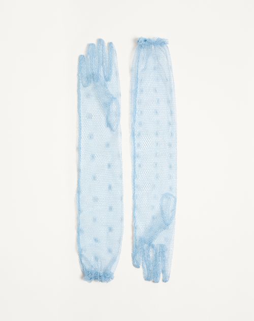Valentino Garavani - Vlogo Signature Long Gloves With Metallic Fibre - Azure - Woman - Hats And Gloves