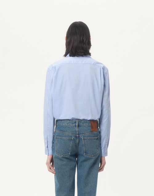 Valentino - Oxford Cotton Shirt With Floral Embroidery - Azure - Man - Shirts
