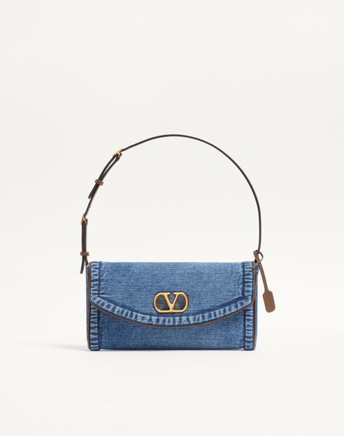 Valentino Garavani Devain Small Denim Shoulder Bag Woman Denim Uni In Blue