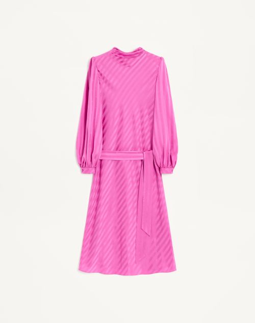 Valentino - Vestido Midi De Jacquard A Rayas Con Logo Mate Brilloso - Fucsia - Mujer - Vestidos