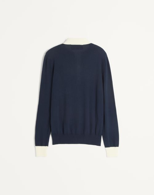 Valentino - Long-sleeved Cotton Polo Shirt - Indigo/butter - Man - Knitwear