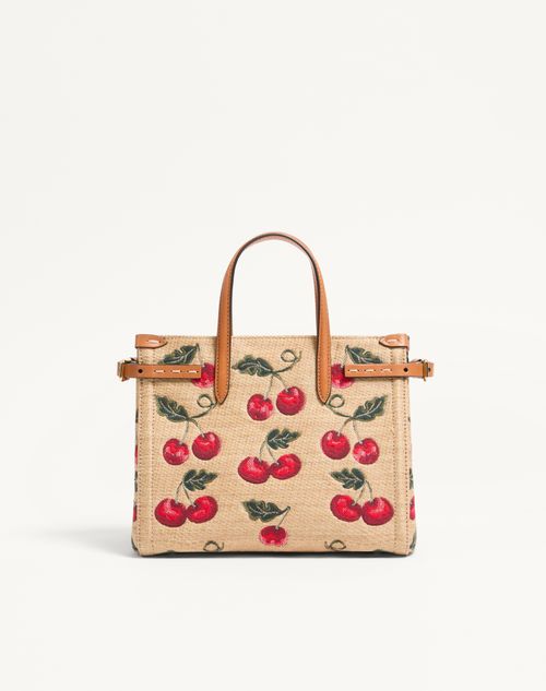 Valentino Garavani - Valentino Garavani Antibes Small Shopping Bag In Jacquard Raffia With Cherryfic Pattern - Natural/red - Woman - Totes