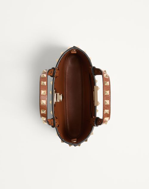 Valentino Garavani - Rockstud Mini Shopping Bag In Grainy Calfskin - Saddle Brown - Woman - Clutches
