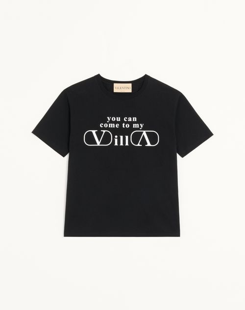 Valentino - 발렌티노 '유 캔 컴 투 마이 빌라' 프린트 코튼 저지 티셔츠 - 블랙/화이트 - 남성 - 티셔츠 & 스웻셔츠