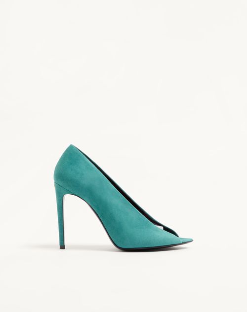 Valentino Garavani Open Toe Révélé Suede Pumps 105mm Woman Aquamarine 42
