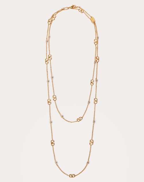 Valentino Garavani Mini Vlogo Signature Necklace In Metal And Swarovski® Crystals Woman Gold Uni