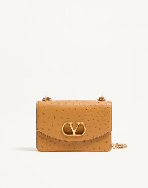 Valentino Garavani - Valentino Garavani Vain Ostrich Shoulder Bag - Tobacco - Woman - Shoulder Bags