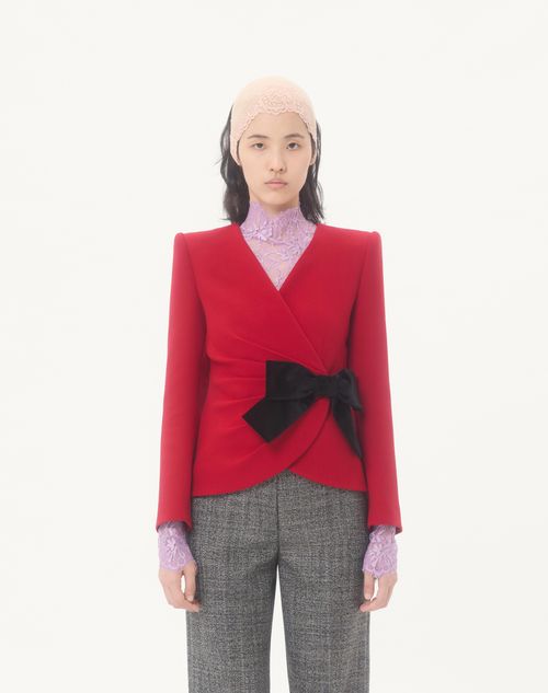 Valentino - Wool Crepe Jacket With Contrasting Bow - Paris/black - Woman - Jackets And Blazers